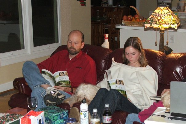 My uncle and cousin in North Carolina, reading the copies I sent for Christmas. 