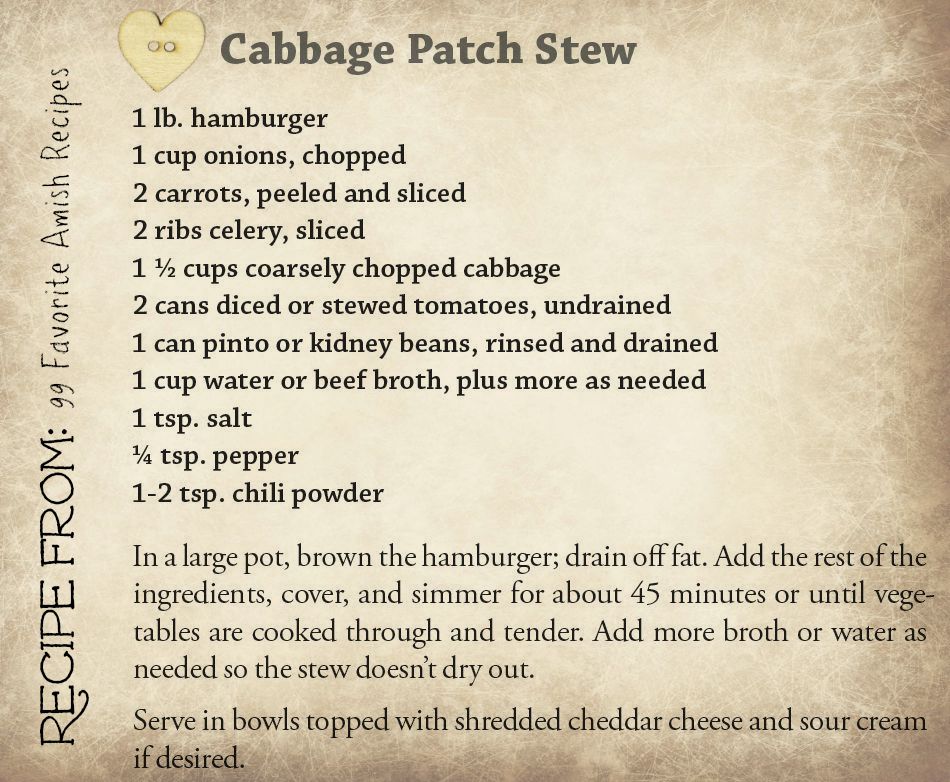 Cabbage Patch Stew - 99 Favorite Amish Recipes - Edited